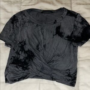 SHEIN Black and Gray Crop Tie-Front T-Shirt